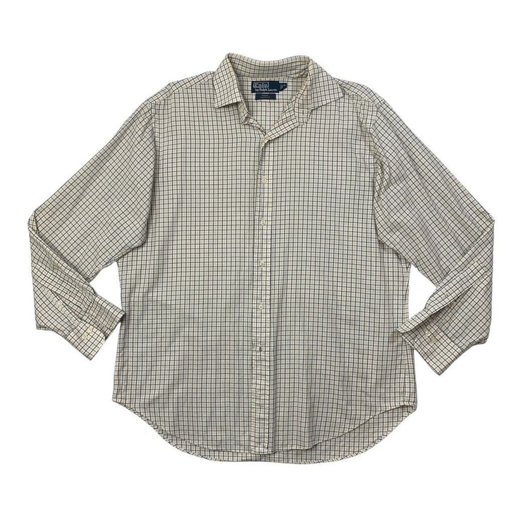 Polo Ralph Lauren Shirt Mens 16.5 White Papaya Cotton Regent Classic Fit Check